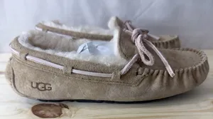 UGG Australia Women's Brown Suede Sheepskin Lined Moccasin Slippers Size 5 thumbnail 1