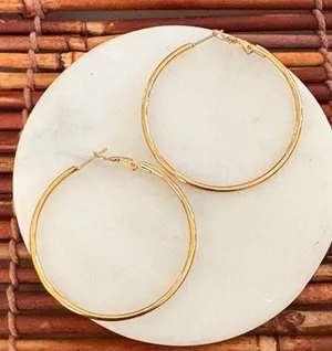 Elegant Gold Tone Large Hoop Earrings thumbnail 1