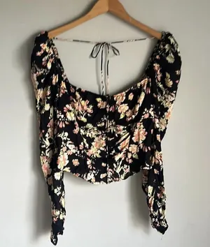 NEW Free People Hilary Printed Keyhole Top Black Combo thumbnail 4