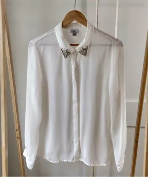 White Jewel Collar Long Sleeve Button Down Blouse thumbnail 1