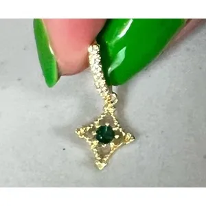 Gold Green Emerald Diamond Gemstone Dangly Cartilage Ear Body Earring Hoop Jewelry 💚✨ thumbnail 2