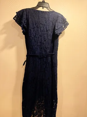 Ali & Jay Navy Blue Lace Flutter Sleeve Wrap Embroidered Midi Dress Size s thumbnail 9