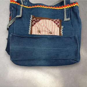 2000s Handmade Patchwork Denim Tote Bag Cottagecore Autumn Whimsy Thanksgiving thumbnail 6