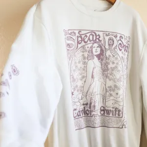 Taylor Swift Speak Now Taylors Version Sweatshirt Women L‎ White Purple Floral thumbnail 10