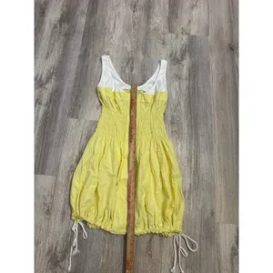 Anthropologie Daily Pratice Yellow White Zip Front Smocked Bubble Mini Dress S thumbnail 6