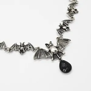 Gothic Vampire Bat Charm Necklace Silver thumbnail 2