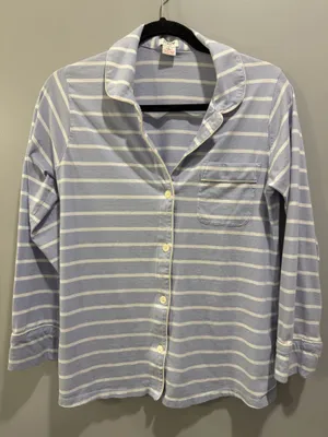 J. Crew Striped Button-Down Long Sleeve Pajama Top and Pants Set Blue and White thumbnail 2