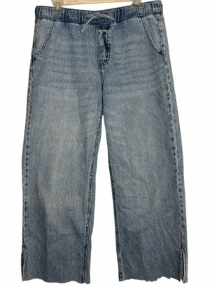Rewash Stretchy Waistband Pull On Wide Leg Jeans Side Slit Light Wash Jean Large thumbnail 1