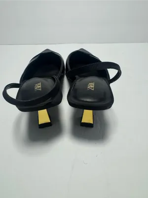 Zara Women's Kitten Heels Size 38 Black with Gold Sexy Holiday Party thumbnail 4