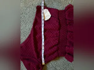 Altar’d State One Shoulder Burgundy Mini Dress Textured Clip Dot Fabric Sz S NWT thumbnail 4