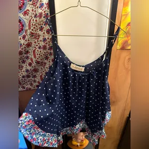 Navy Polka Dot Floral Trim Dress thumbnail 1