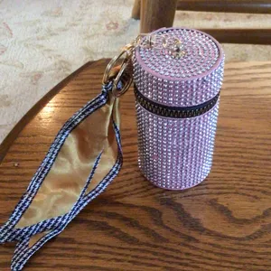 Womens Pink Bling Lipstick Case Bag Charm with Twilly in Pink thumbnail 4