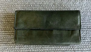 Vintage Amity Olive Green Leather Wallet Clutch Purse thumbnail 9