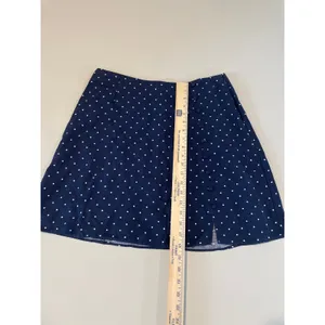LOFT Polka Dot Flare Skirt Size 8 Navy White Linen Blend Button Detail thumbnail 3