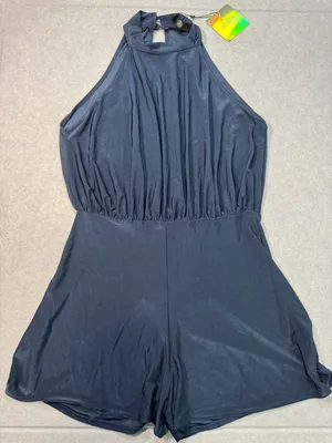Missguided Halter Neck Ruched Waist Navy Romper thumbnail 1