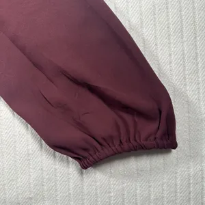 LOFT Womens Medium Burgundy Blouse Tie Front Long Sleeve Peplum Top thumbnail 6