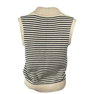 NetWork Women's Cream Black Striped Sleeveless Knit Polo Vest Sweater Top Size S thumbnail 4