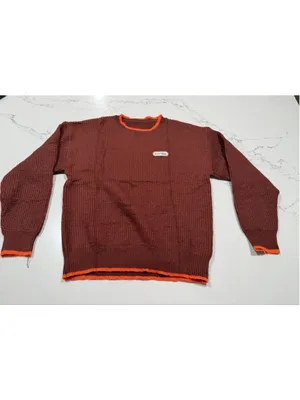 NEW Crew Neck Long Sleeve Knit Contrast Piping Strip Pullover Sweater S thumbnail 4