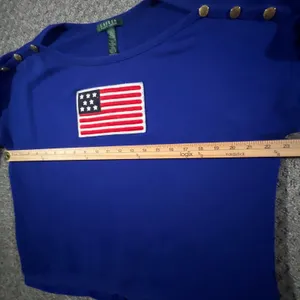 Lauren Ralph Lauren Sweatshirt Women XL Blue‎ American Flag Button Shoulder Top thumbnail 6