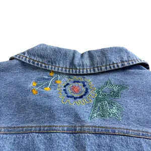White Stag Denim Shirt Jacket Women Medium Stone Wash Floral Embroidered Boho thumbnail 4