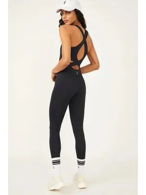 FREE PEOPLE Movement Back It Up Black Cutout Bodysuit Jumpsuit Sz M NEW NWOT thumbnail 2
