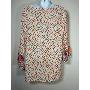 Savanna Jane Tunic Blouse Orange White Embroidered Floral Animal Print Large thumbnail 5