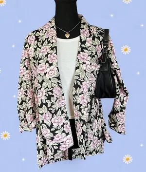 Vintage Y2K cottagecore coastal floral open front cardigan jacket petite 💗 thumbnail 1