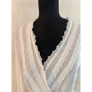 Selfie White Crochet Lace‎ Trim Smocked Waist Blouse XL Long Sleeve Boho Top thumbnail 16