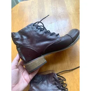Creator Ankle Leather‎ Booties Boho Chic Brown Lace Up Boots Shoes, Size 38 thumbnail 4