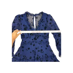 B. Darlin Long Sleeve Tiered Mini Dress Blue Floral Mesh Size 5/6 Homecoming thumbnail 4