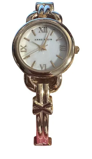 Anne Klein Gold Tone Bracelet Watch Roman Numerals Fold Over Clasp 6.5" *READ thumbnail 1