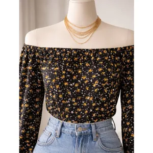 Madewell XXS Floral Puff Sleeve Blouse Mustard Print Tie Cuff Boho Romantic thumbnail 2