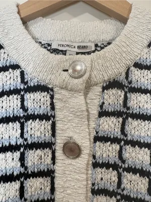 🌟 Veronica Beard 🌟 Lavigne Tweed Knit Sweater Cardigan Jacket Blue / White Xs thumbnail 6
