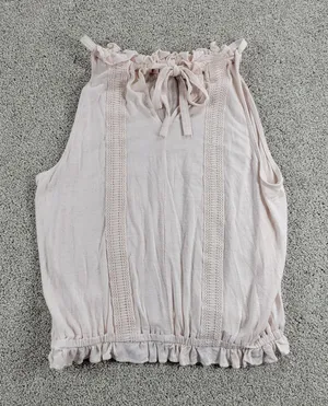 Chelsea & Violet Top Womens M Pink Collar Tie Ruffle Lace Trim Sleeveless Tank thumbnail 1
