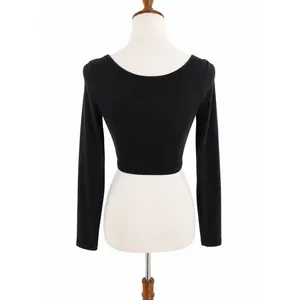 Women’s Black Long Sleeve Corset Top Scoop Neck Bustier Fitted XS thumbnail 2