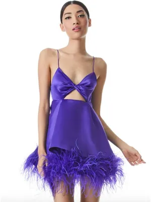 Alice + Olivia Necole Cutout Feather Hem Mini Dress Purple Womens 6 thumbnail 1