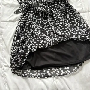 Vintage Mini Dress‎ Womens Large Black White Polka Dot 90s Y2K Belted Ruffle thumbnail 7