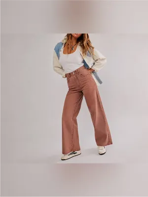 NWOT Free People We The Free CRVY Gia Wide-Leg Jeans - sand dune mauve - 27 thumbnail 7
