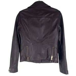 Reiss Leiya Lamb Leather Moto Jacket In Berry Brownish Red Size 4 thumbnail 8