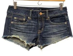 American Eagle Blue Micro Denim Jean Shorts Distressed Frayed Hem‎ Junior Sz 25 thumbnail 1