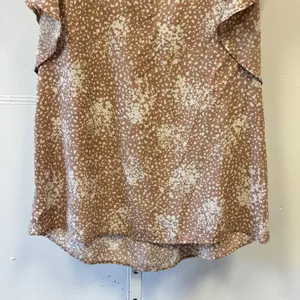 Gilli Womens Tan White Speckled Tie Back Flutter Sleeve Blouse AT1083 Size Large thumbnail 4