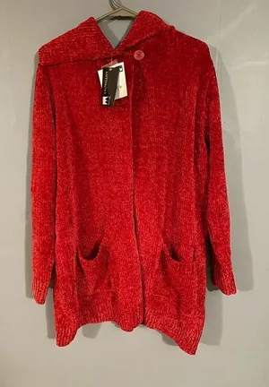 Anthony Original Red Open Front Collard Cardigan Size Large NWT thumbnail 1