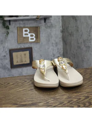 Fitflop Womens F-Mode Bejewelled Toe-Post Slip-On Thong Sandals Platino Gold 10M thumbnail 3