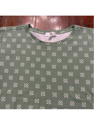 LAKE Pajamas Green White Geometric Leaf Short Sleeve Loungewear Pima Cotton L thumbnail 2