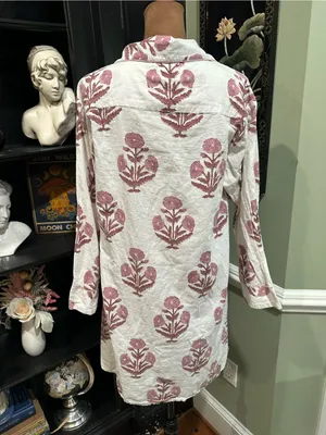 Victoria Dunn Pink Floral Block‑Print Button‑Down Dress – Fits Medium thumbnail 9
