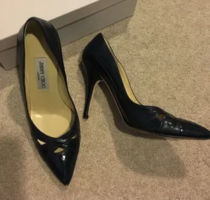 Jimmy Choo Navy Blue Snakeskin & Leather Pointed-Toe Pumps – Size 37.5 thumbnail 1