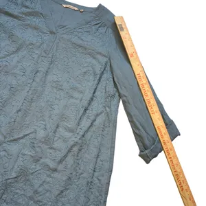 Soft Surroundings Embroidered Linen Blend Tunic Top Blue V-Neck‎ Plus Size 1X thumbnail 4