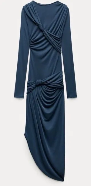 ZARA ZW COLLECTION KNOTTED ASYMMETRICAL DRESS Blue / Grey thumbnail 1