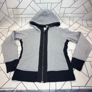 Lucy Full Zip Hoodie Small Grey Black Quilted Activewear Jacket thumbnail 1