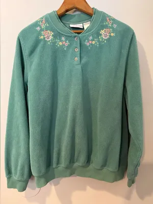 Vintage Alfred Dunner Floral‎ Sage Green Fleece Cozy Sweater Women’s Sz L thumbnail 1